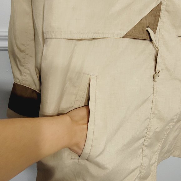 Outbrook Vintage Cream Khaki Windbreaker Drawstring Pockets Raincoat Spring Zip - Picture 3 of 13